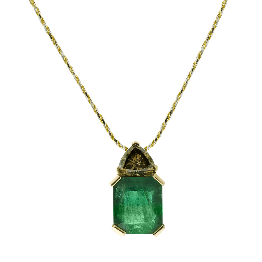 Emerald and Fancy Brown Diamond Pendant - Shapiro Auctioneers